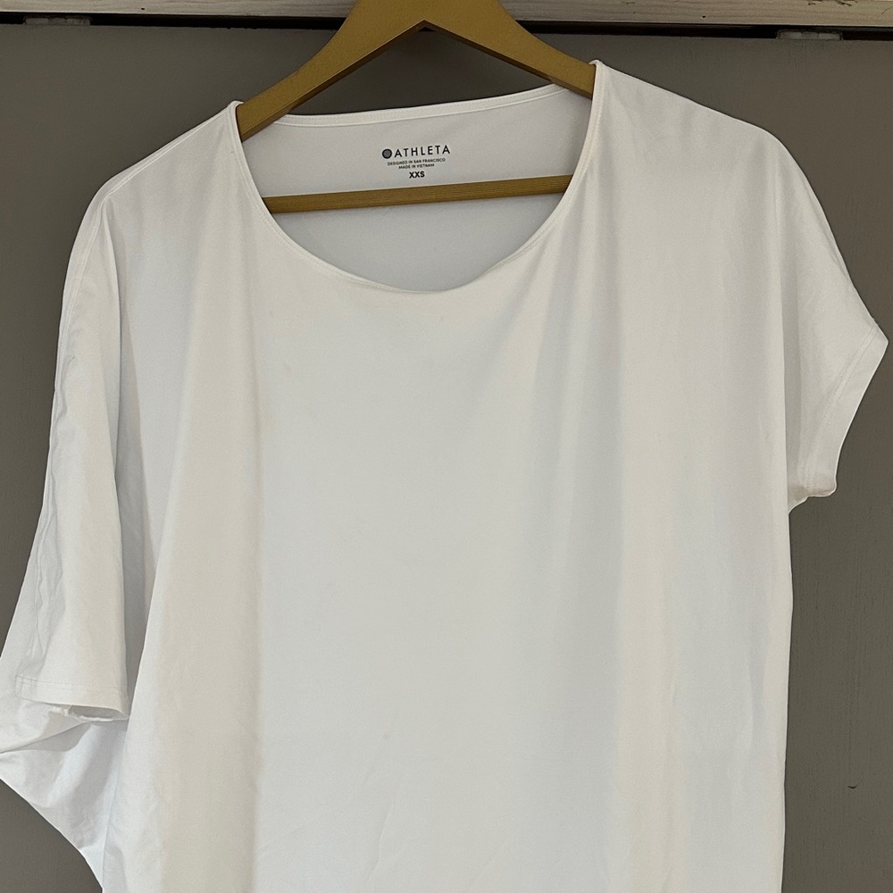 Athleta White Asymmetrical Tunic Stretch Top Minimalist Athleisure - Picture 3 of 9